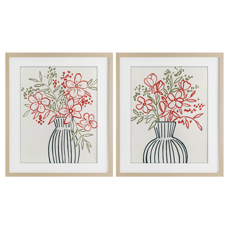 «Botanical Outline Simplicity», ensemble de 2 reproductions encadrées sous verre, design par Aria K., H 21 po x l 17 po