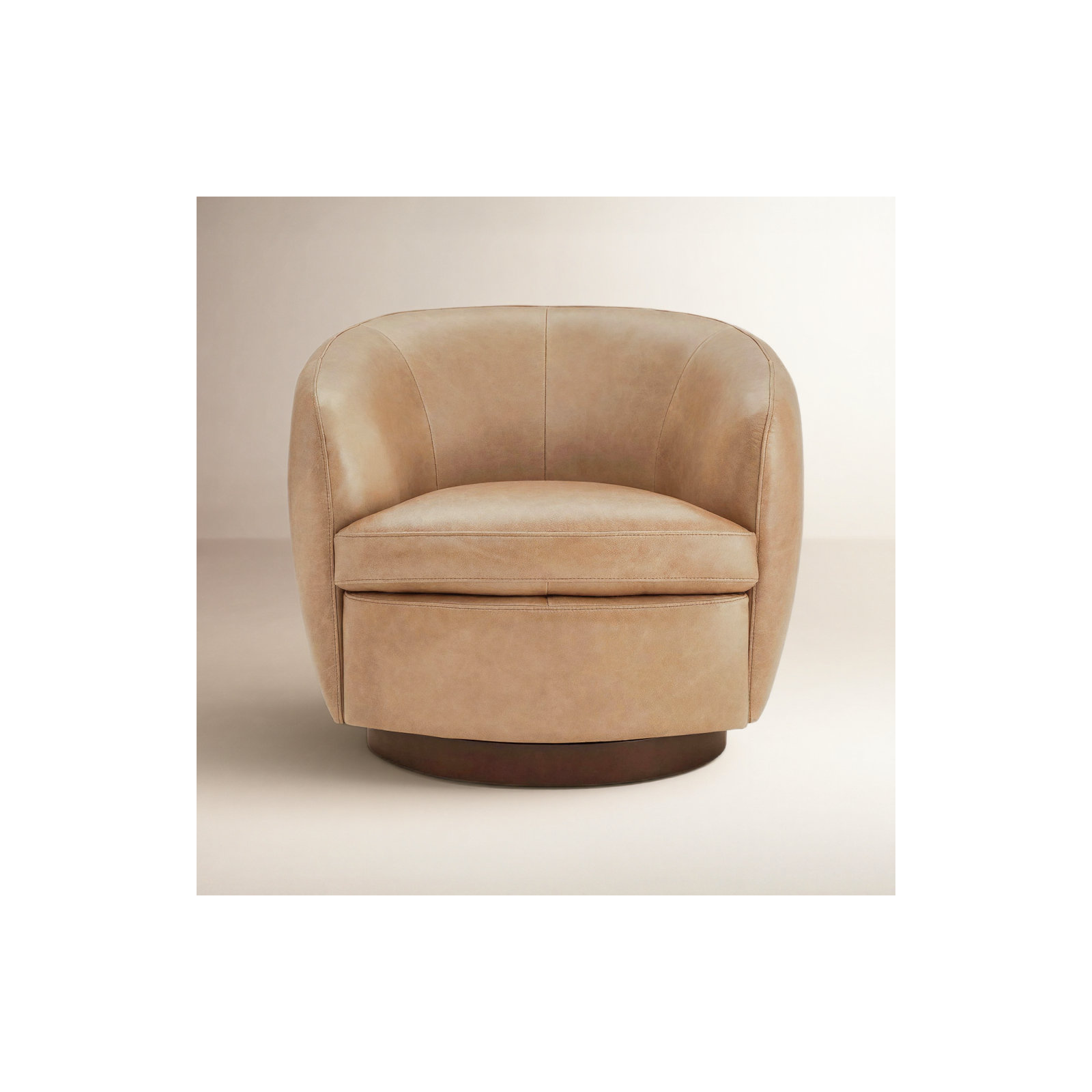 Marcy Vegan Leather Swivel Barrel Chair, Copley Tan Vegan Leather