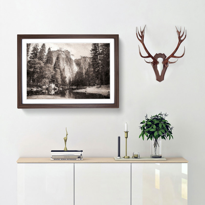Cliffs of Yosemite Valley California - Picture Frame Painting Print, 27cm H x 36cm W x 2cm D, Walnut Framed