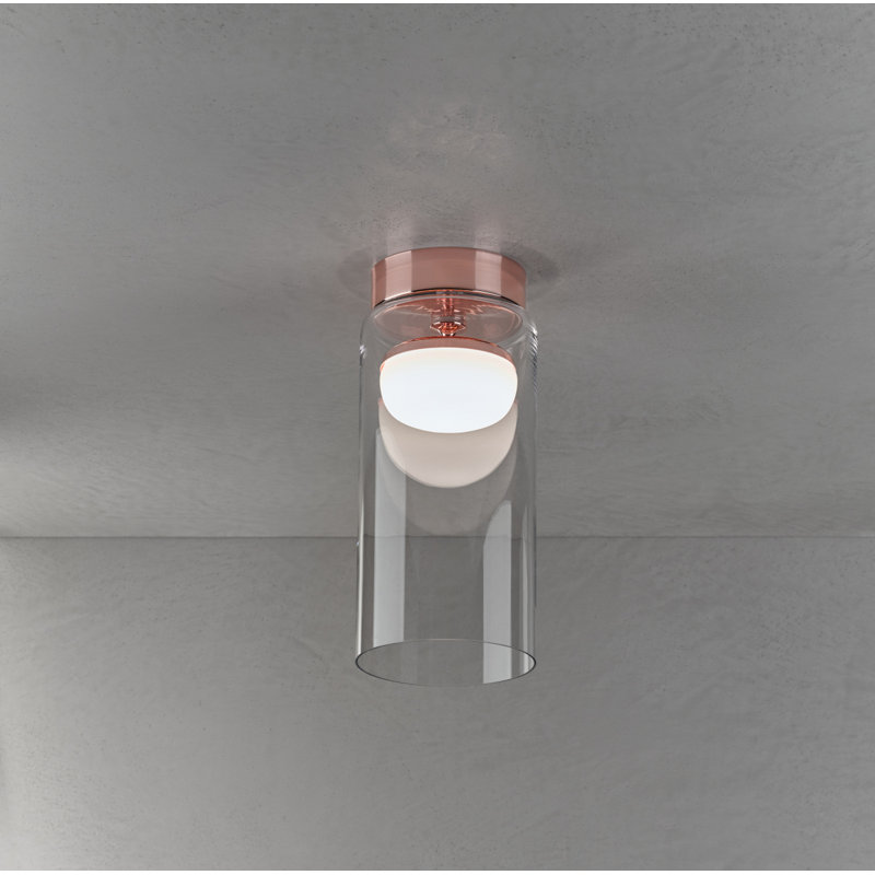 Glass LED Semi Flush Mount, Polished Copper, 41cm H x 18cm W x 18cm D, 3000K