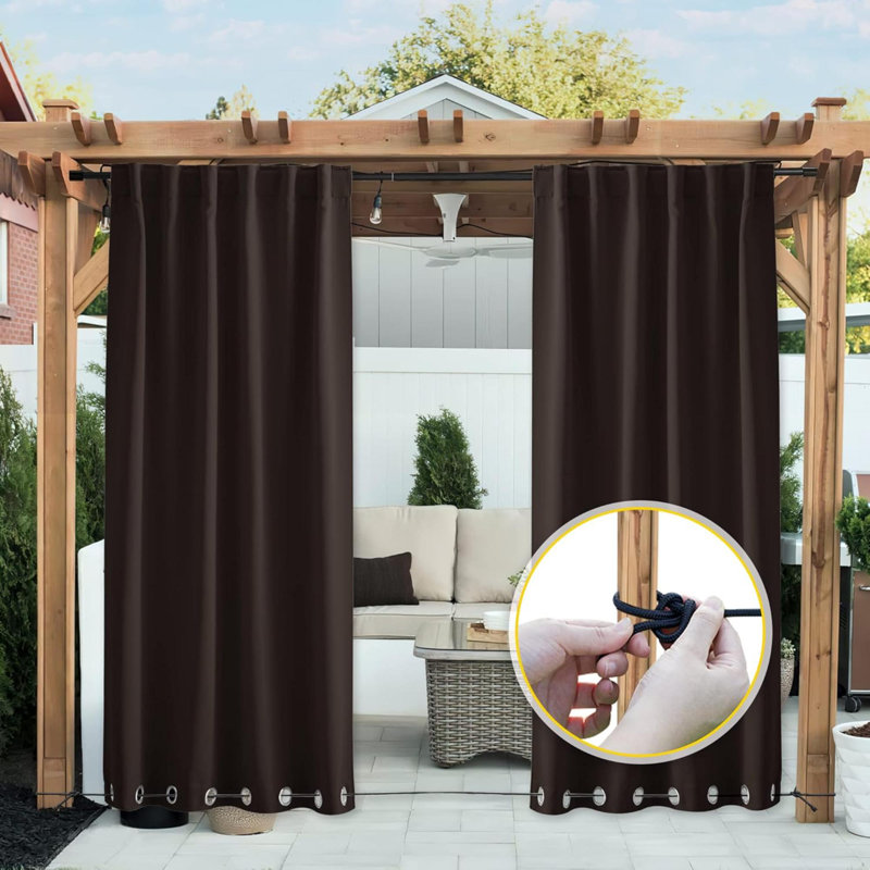 Rideaux d'extérieur pour patio imperméables et coupe-vent avec œillets et languette arrière sur les rideaux isolants et isolants pour le soleil avec corde pour terrasse