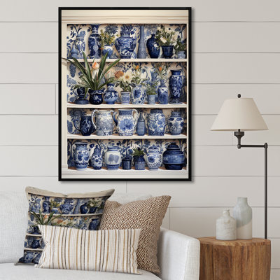 Blue Boho Plant Pottery I - Boho Pottery Wall Art Decor