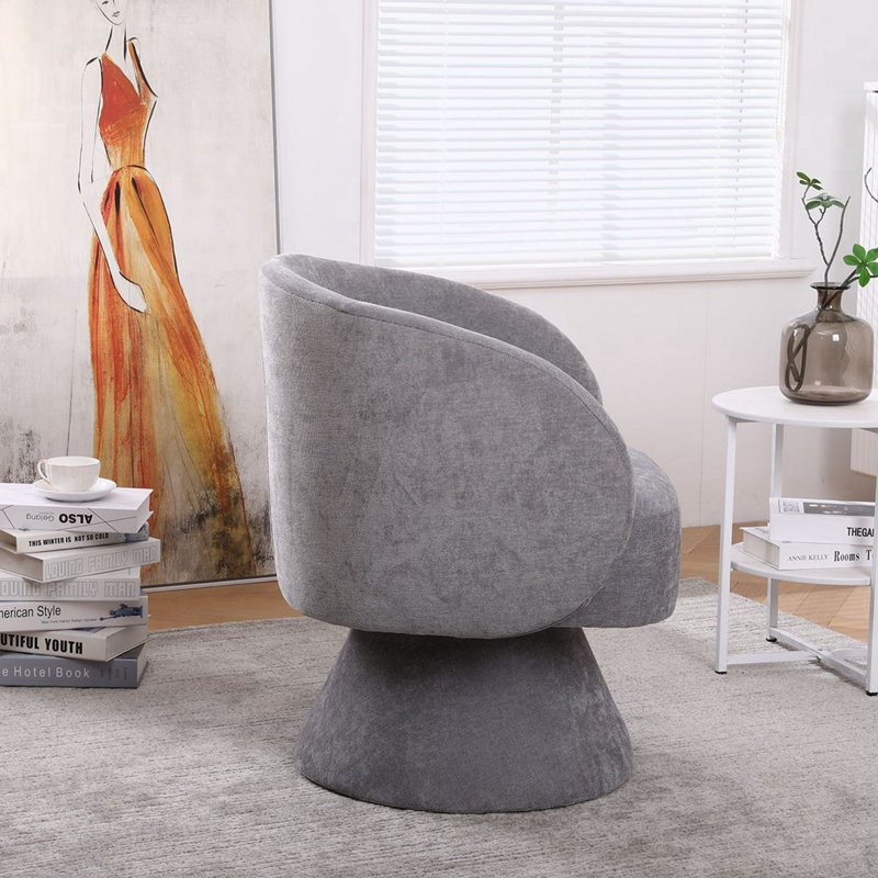 Huertes Upholstered Swivel Armchair, Light Gray Fabric