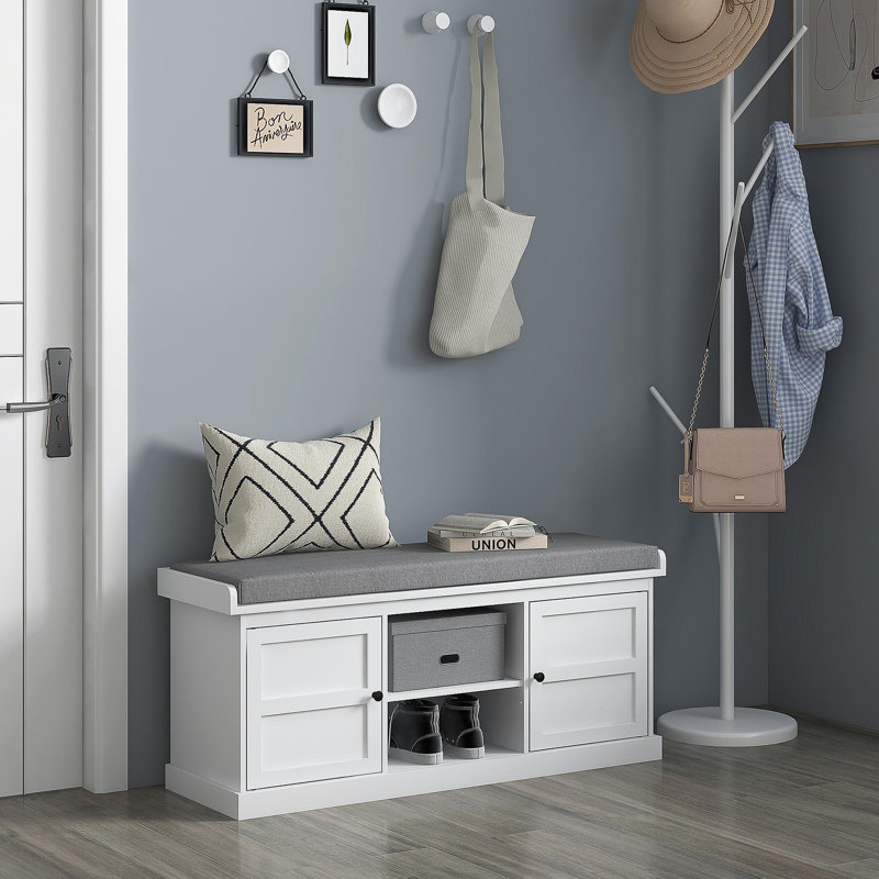 Banc à chaussures avec coussin, banc de rangement pour hall d'entrée avec siège rembourré, 2 armoires et tablette réglable pour couloir, salon, chambre à coucher HOMcom