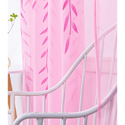 Willow Leaf Vine Sheer Curtains 2 Panels, Light Filtering Tulle Curtain Panels for Living Room Bedroom Balcony Home Decor