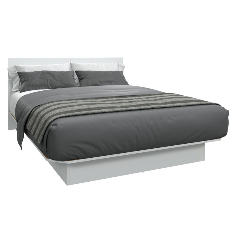 ZEN ALPHA – Platform Bed with Headboard – Easy Assembly, No Box Spring Required, Queen, White