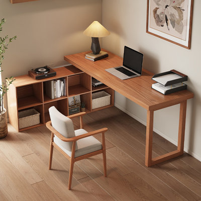 Bureau en bois massif en L Burlywood