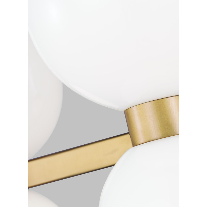 Burnished Brass Semi Flush Mount with Milk White Glass Shades