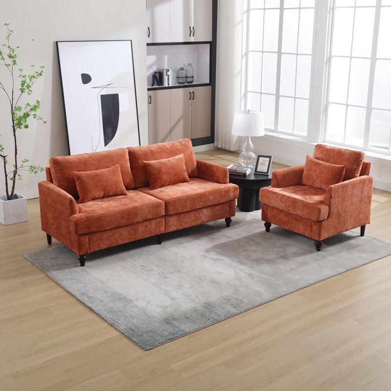 Ensemble de salon en chenille 2 pièces, Orange