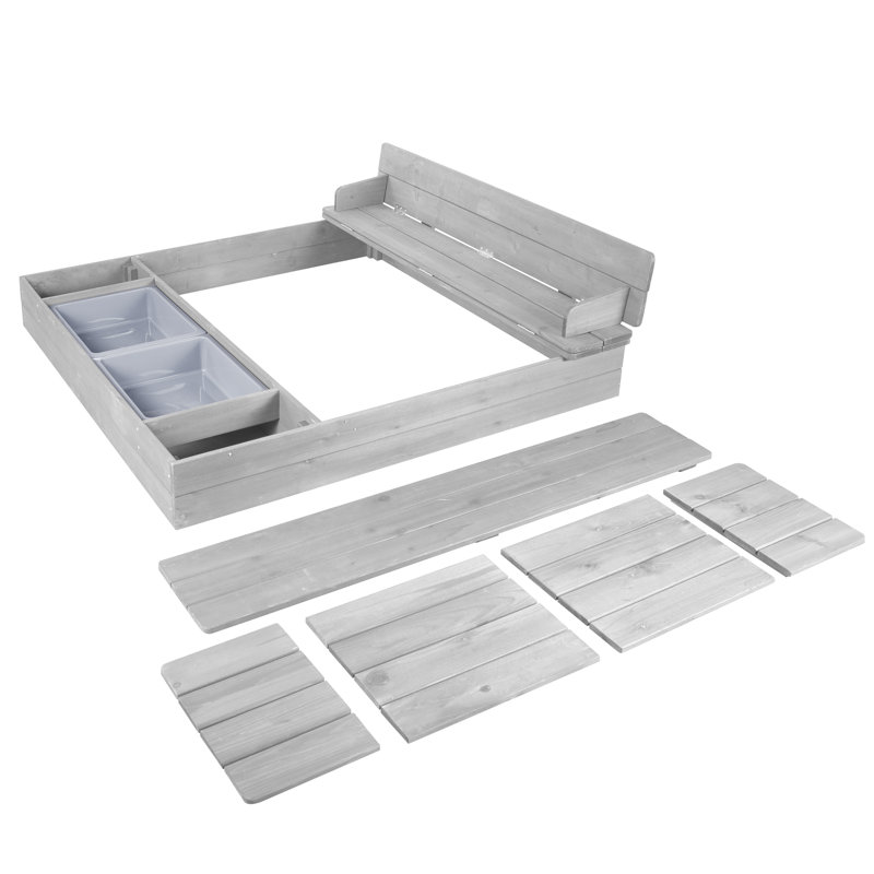 Roba wooden sandpit with cover, rectangular, Gray, Gray