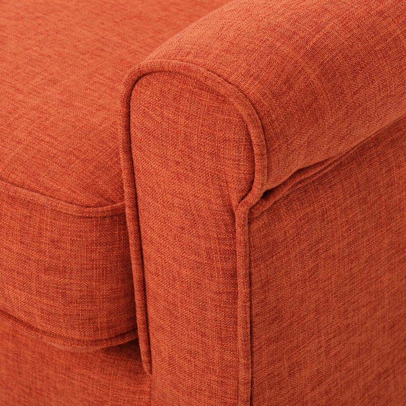 Élégant canapé deux places orange, avec accoudoirs légèrement roulés et capitonnage à boutons, revêtement en tissu, pieds en bouleau finition marron, montage facile, revêtement capitonné confortable, brun, 123 cm (l) x 74 cm (p) x 80 cm (h), orange