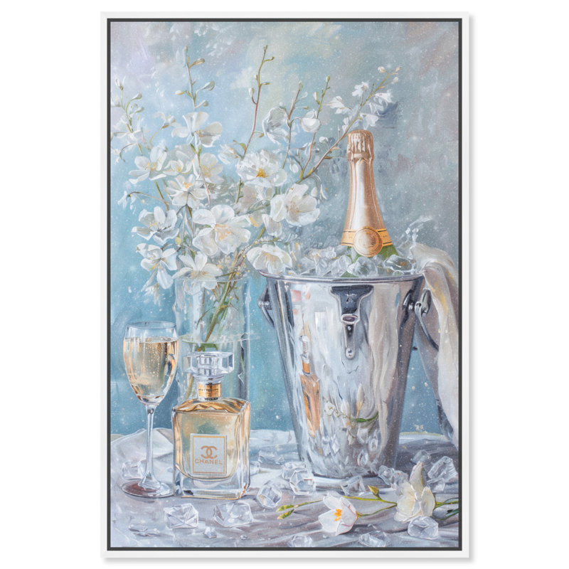Illustration de mode sur toile Champagne Champagne, H 31 po x l 21 po, Reproduction encadrée sans passe-partout, White