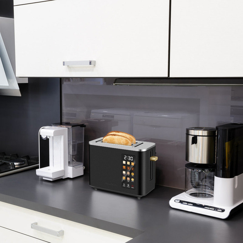 2 Slice Toaster,Touchscreen Stainless Steel Toaster,6 Bread and Toning Options,Timer,Removable Crumb Tray,900W, Black
