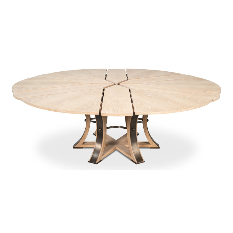 Tower Round Solid Oak Dining Table, Bleached Oak/Hammered