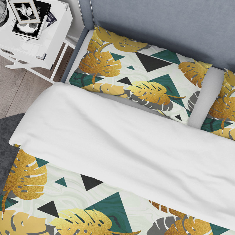 Ensemble de housse de couette mid-century feuillage v, Housse de couette très grand + 2 taies décoratives