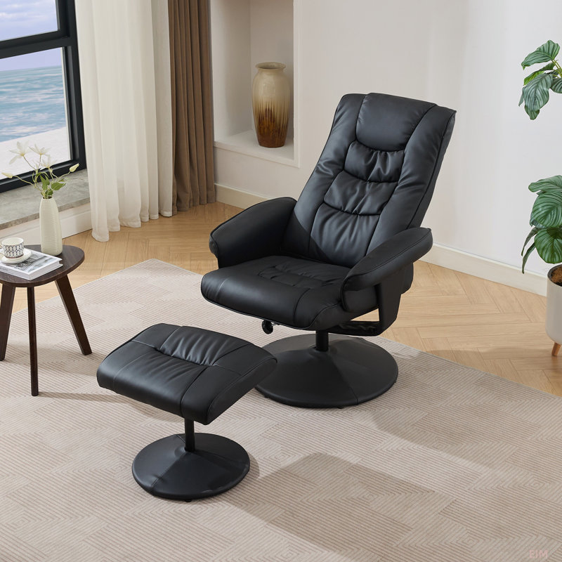 Fauteuil inclinable et pivotant à 360 ° en cuir de massage avec repose-pieds, Similicuir noir