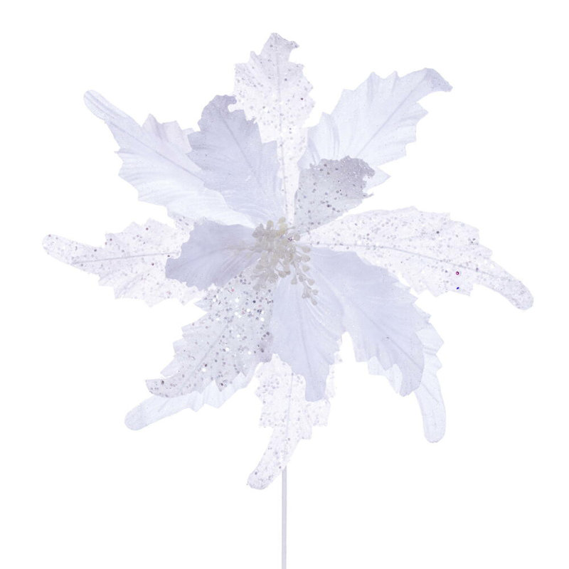 18" x 20" Grand Velvet Poinsettia Stem. It includes two pieces per bag., White