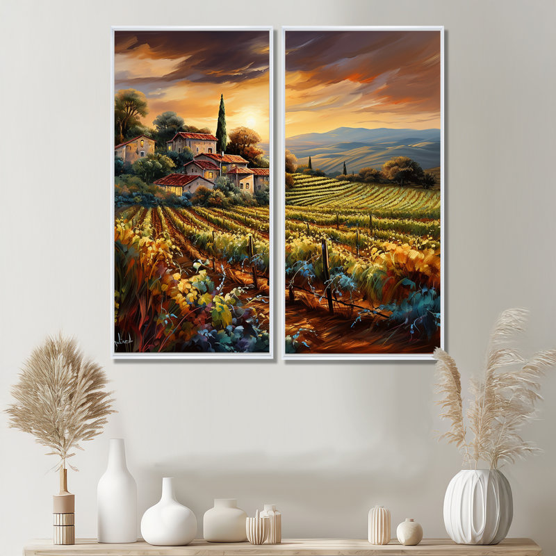 Vineyard Charm Vivid liquide Art I - art mural de vignoble pour le salon, H 40 po x l 40 po, Impression encadrée flottante