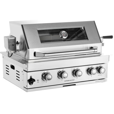 Barbecue au gaz à quatre brûleurs 4b02-w 48000, barbecue encastré en acier inoxydable, 32 po, 4 brûleurs en fonte, arrière infrarouge 60000 au total, grilles de cuisson de 8 mm, ensemble avec moteur électrique, deux lumières halogènes sur la surfa