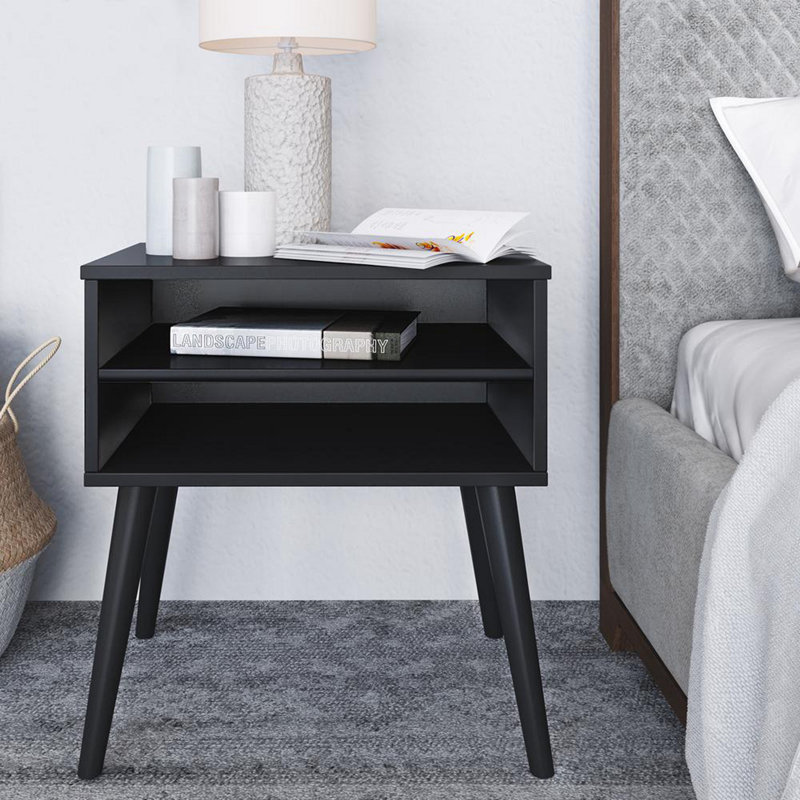 Boyd Sleep Ragusa Mid-Century Modern Two Shelf Nightstand, Roger Collection, Black