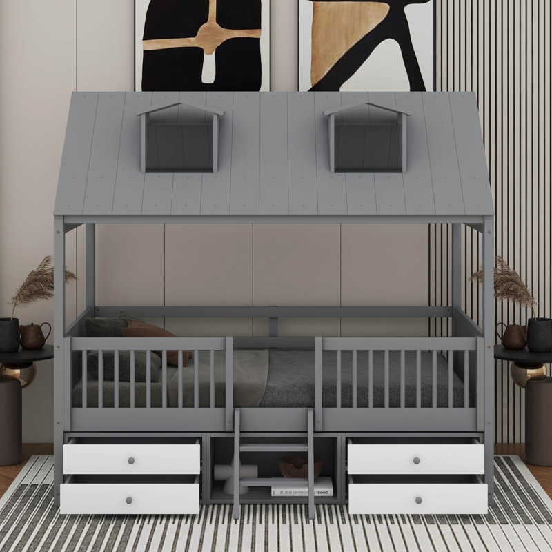 Lit en bois, Gris, Lit simple