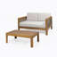 Ensemble de causeuse et table basse d'extérieur en bois d'acacia et osier avec coussins, teck et beige