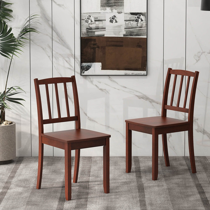Costway Wood Dining Chair Set Of 2 With Rubber Wood Legs Curved Backrest For Kitchen, Brown