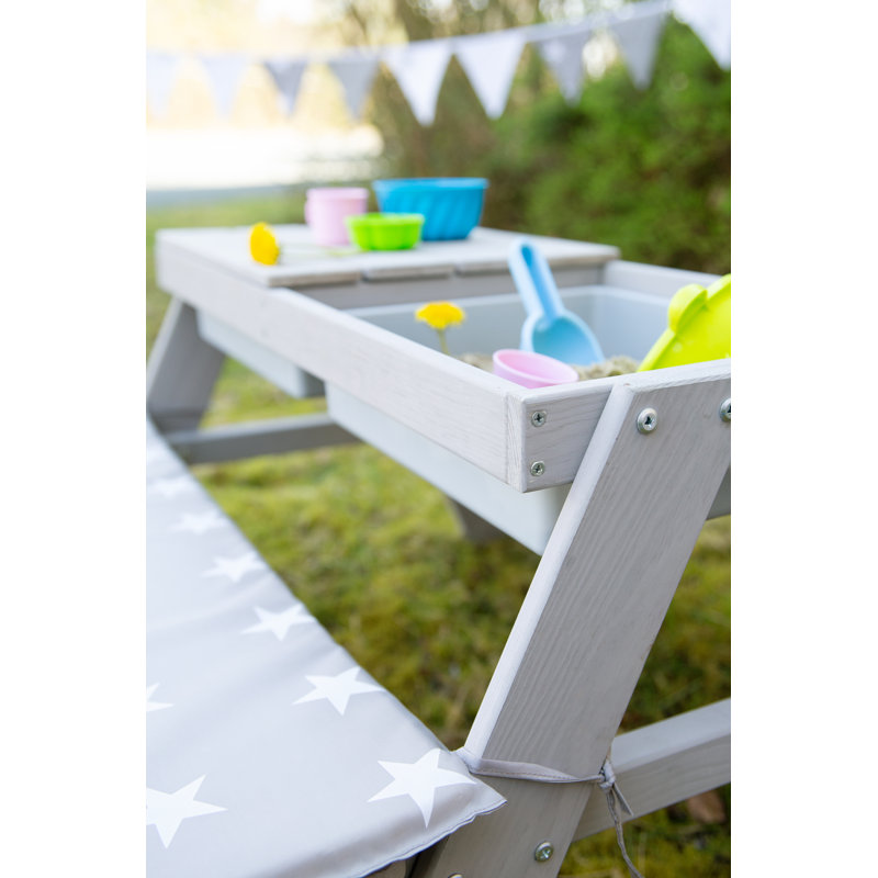 Roba Deluxe 89cm x 85cm Solid Wood Rectangular Sand And Water Table, Grey/Brown/Blue