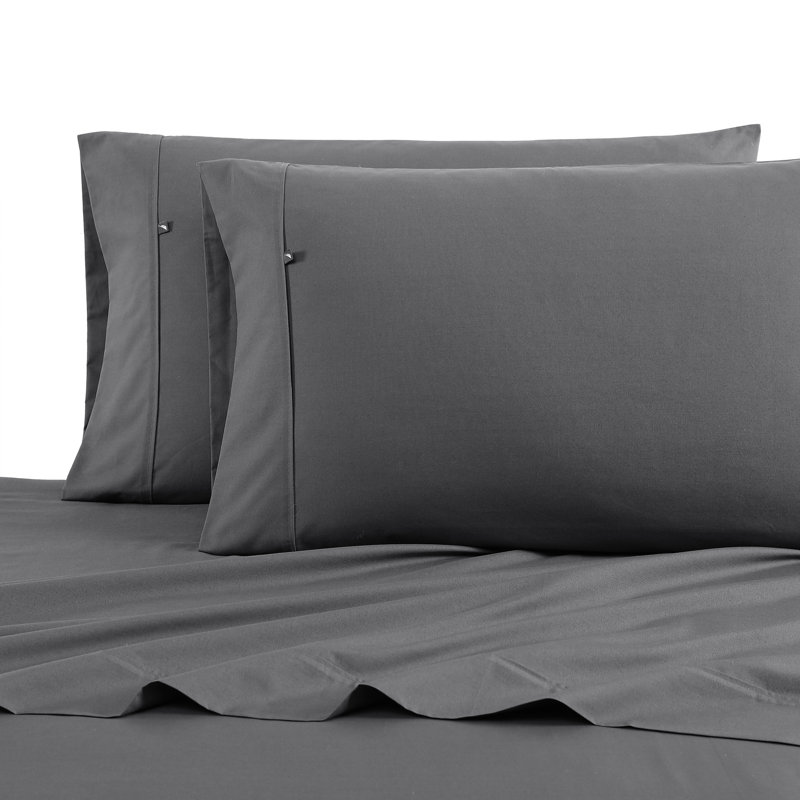 Bradford 200 Thread Count Breathable Cotton Percale Sheet Set, Queen Sheet Set with 2 Pillowcases, Solid Gray
