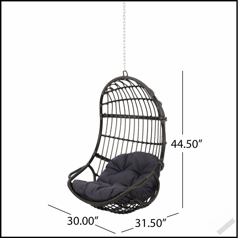 Chaise suspendue en osier Berkshire avec chaîne de 8 pi, résistante aux intempéries et confortable pour une utilisation intérieure et extérieure