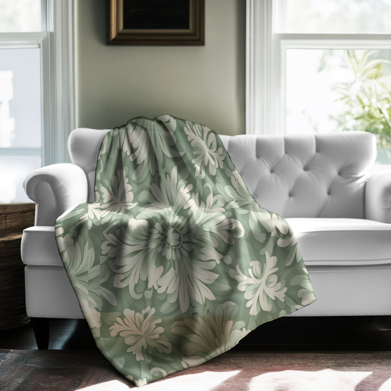 Damask Greens - couverture de qualité supérieure 1 pièce, Lit simple