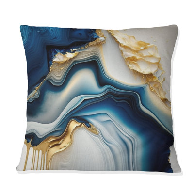 Abstract Geode Gold And Blue Marble II - Marble Abstract Printed Throw Pillow
