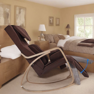 Fonction de massage complet - Pression d'air - Fauteuil à bascule confortable, fauteuil de détente avec coussin en coton brun