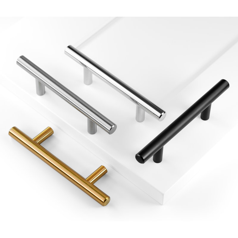 5.35" Black Steel Modern Bar Pull Handle with Mounting Hardware