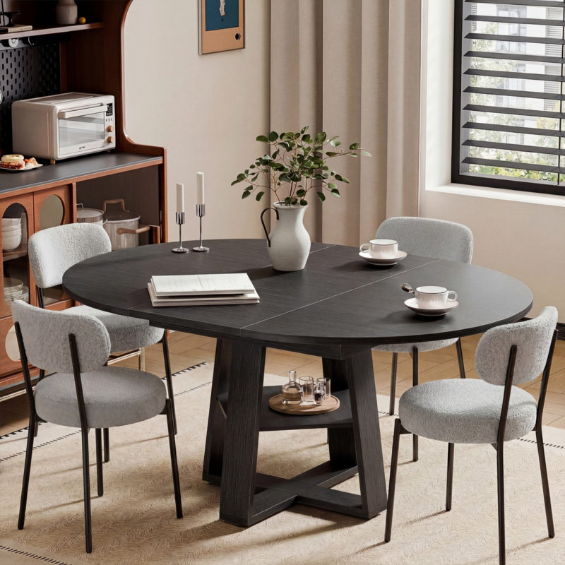 Table de salle à manger extensible et chaises, table de cuisine moderne avec sièges, Gris, Noir