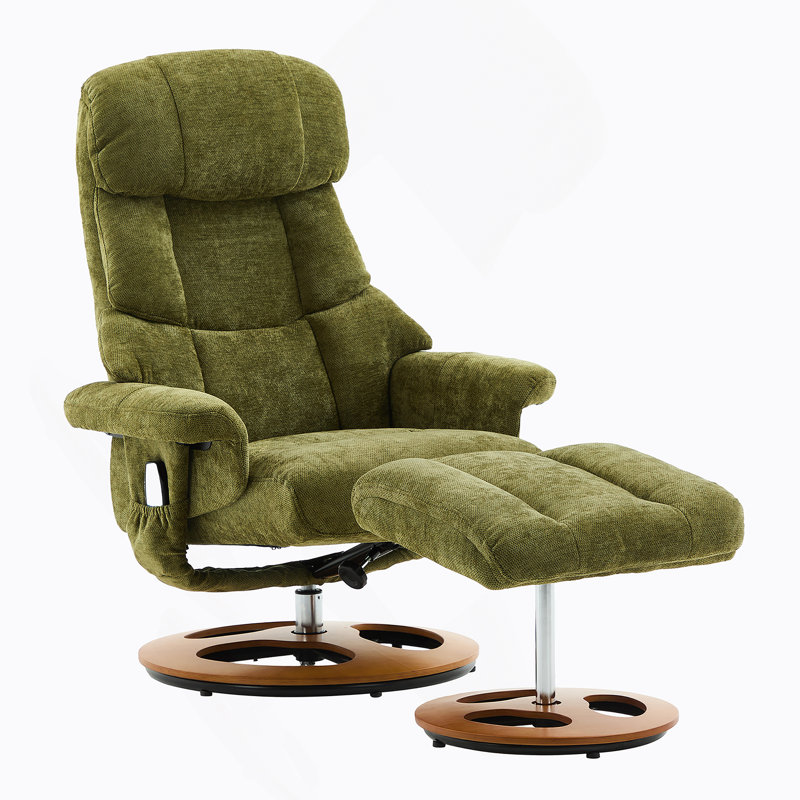 Ergonomic Recliner Chair With Ottoman, Modern 360° Swivel Lounge Chair With Footstool, Chenille Fabric, 5 Point Vibration Massage, Seat Heating & 140° Adjustable Backrest