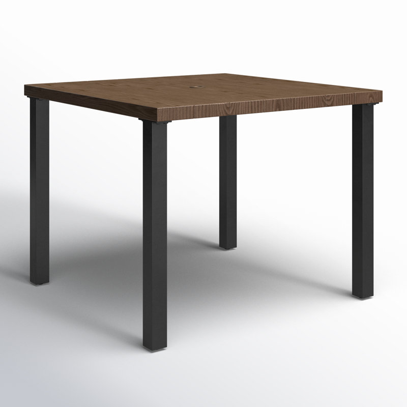 Square Metal Outdoor Dining Table With Umbrella Hole , 37.4'' in. W 37.4'' in. D