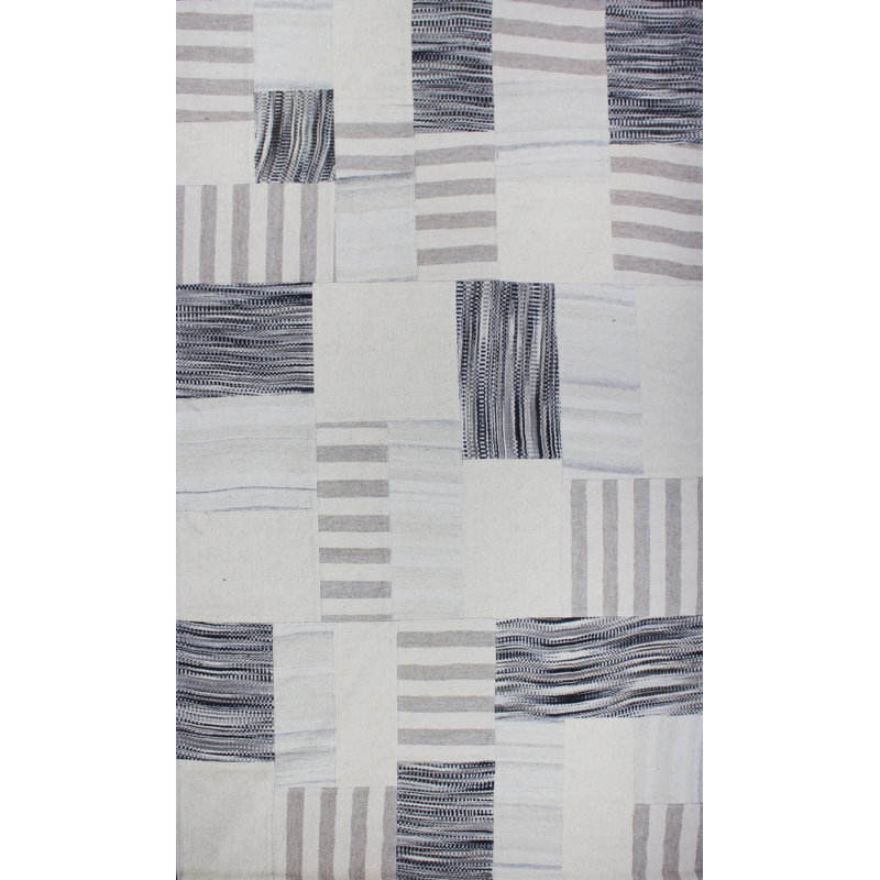 Tapis décoratif gris en laine noué à la main à motif géométrique Bernie, Rectangle de 8 pi x 10 pi
