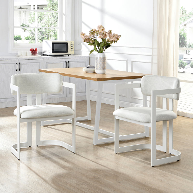Ensemble de 2 chaises rembourrées en tissu, capacité de poids de 265 lb, Blanc