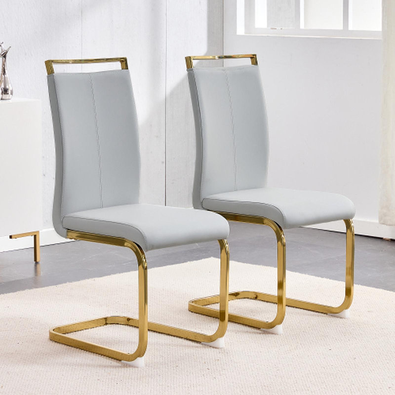 Modern Dining Chairspu Faux Leather High Back Upholstered Side Chair With Golden C-Shaped  Tube Chrome Metal Legs For Dining Room Kitchen Vanity Patio Club Guest Office Chair (Set Of 4) (Black+PU)1162