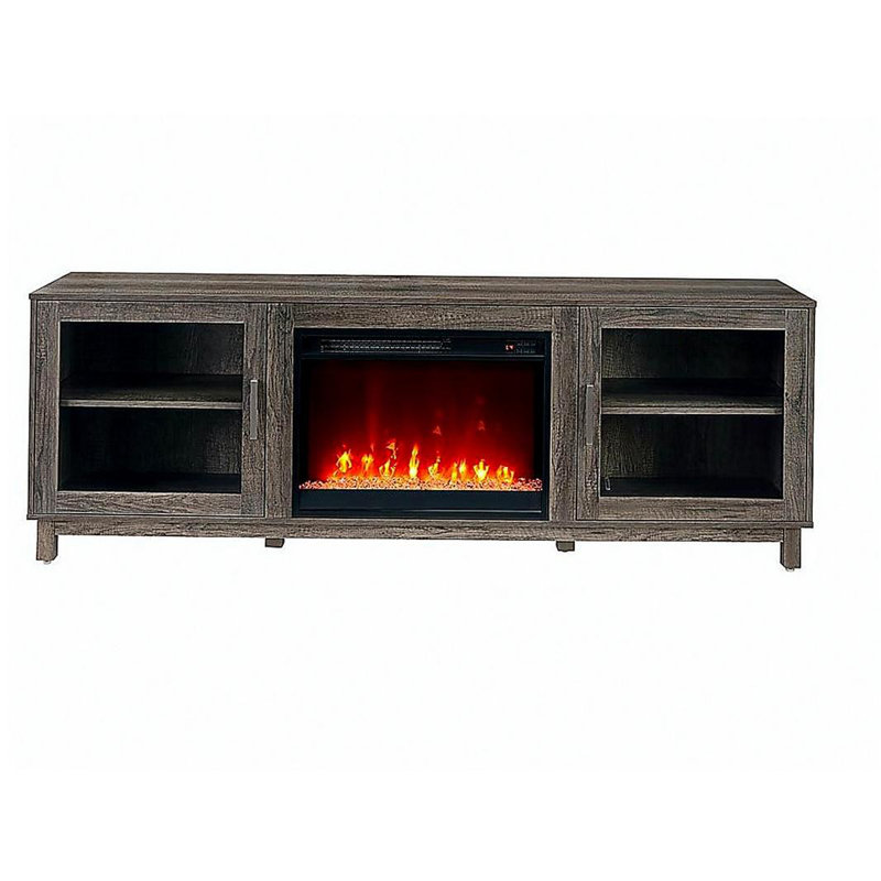Console de meuble télé avec foyer et chauffage 70 po, Gris
