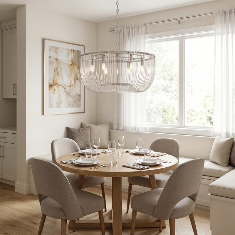 Luminaire suspendu pour salle à manger 6 lumières Carell Chapman & Myers Pierce, H 82 po x l 28 po x P 28 po, Nickel poli