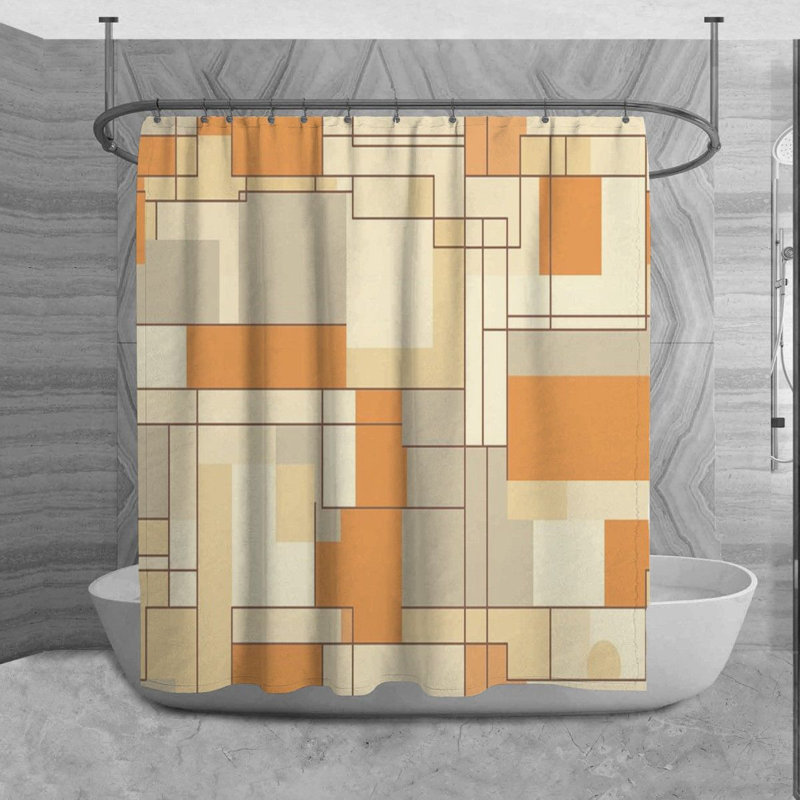 Kryslin Shower Curtain Pattern Bath Mat Bathroom Decor Orange/Beige, H 93 po x l 70 po