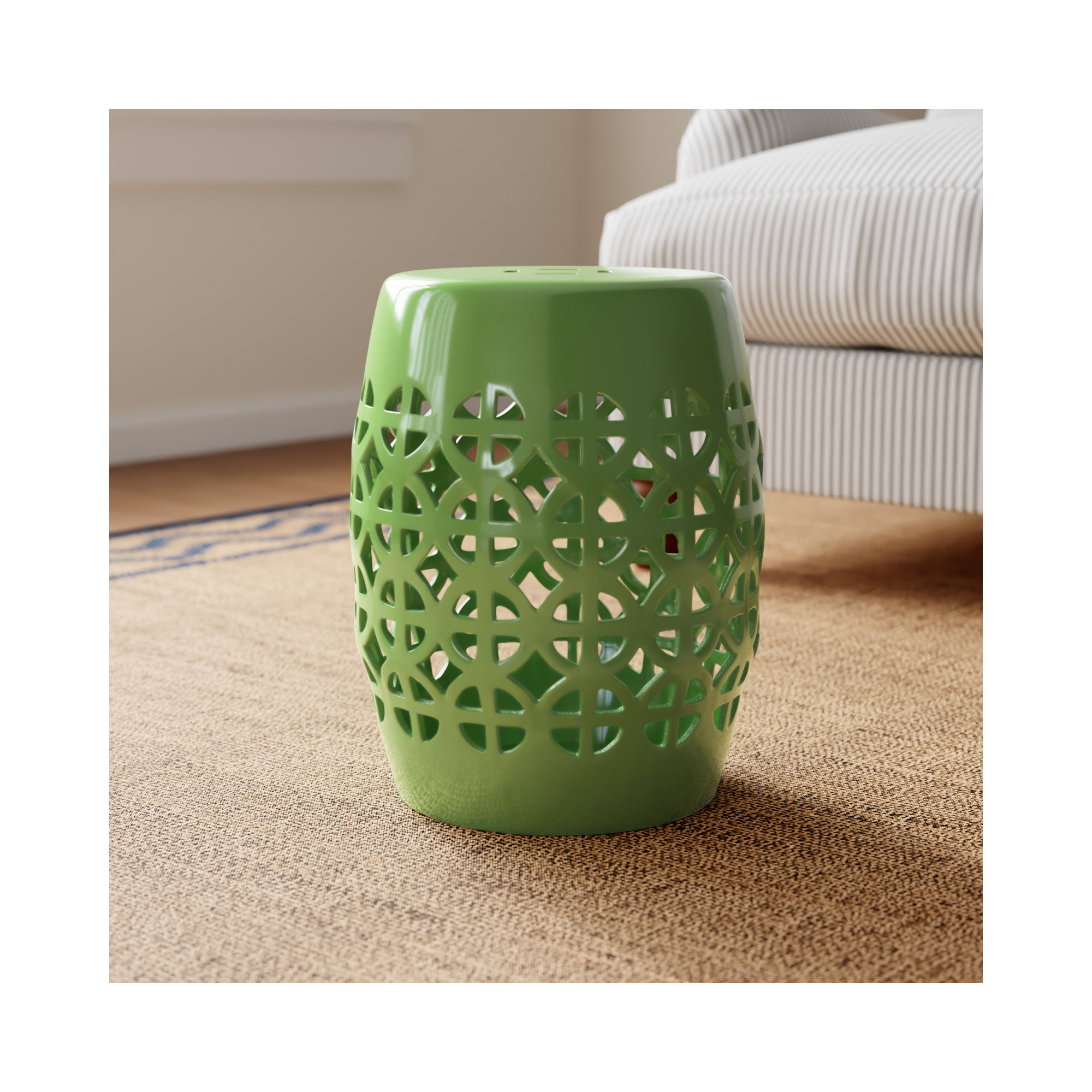 Becquere Ceramic/Porcelain Garden Stool, Grass Green