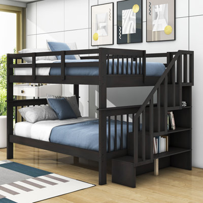 Full-Over-Full Bunk Bed,Wood Bunk Bed With Storage And Guard Rail by Harriet Bee