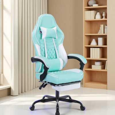 Fauteuils de jeu vidéo ergonomiques, chaises de jeu d'ordinateur avec support lombaire et repose-pieds de massage, appui-tête réglable pour ordinateur de style course pour adultes
