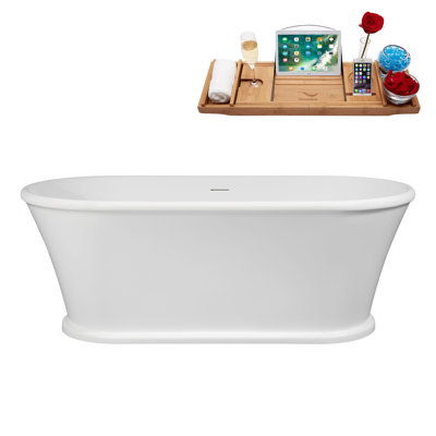 65" Streamline Soaking Freestanding Tub and Tray With Internal Drain