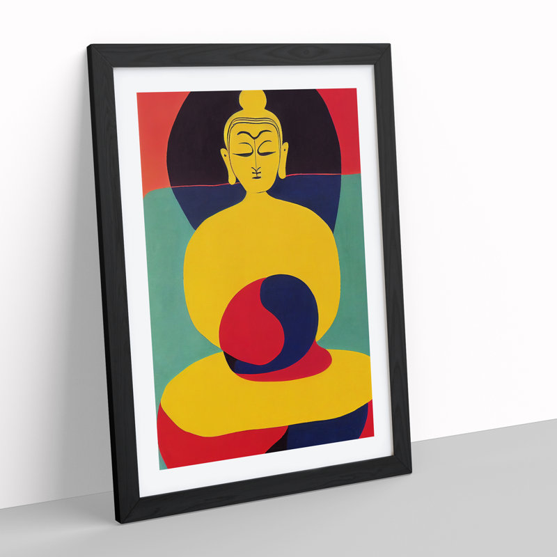 Buddha in Abstract - Wall Art, Black Framed, 66cm H x 48cm W x 2cm D, White