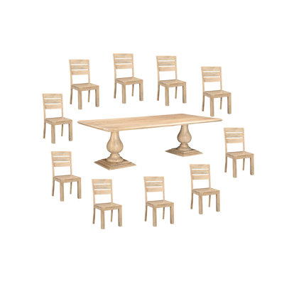 Josiane Solid Wood Top Double Pedestal Dining Set