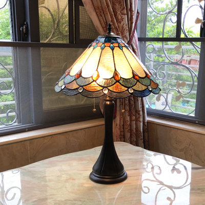 Lampe de table de style Tiffany bronze antique antique 2 lumières Cheliaoe